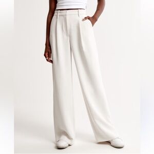 Abercrombie & Fitch Harper Tailored Pants 10S Ivory Cream Wide Leg Office